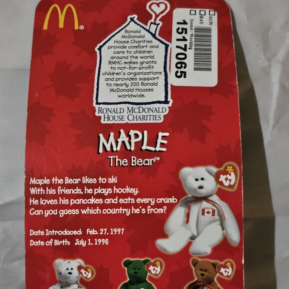 Vintage Maple the Bear TY Mini BEANIE Baby McDonald's TY 1997 3 TAG ERRORS Rare - Picture 5 of 6